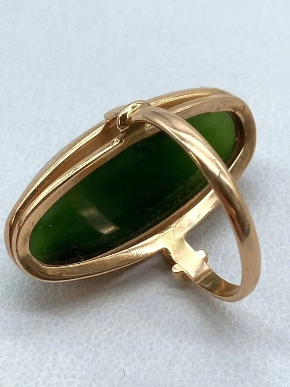 Vintage European Russian 14K Rose Pink Gold Green Nephrite Jade Cocktail RING - Picture 4 of 10